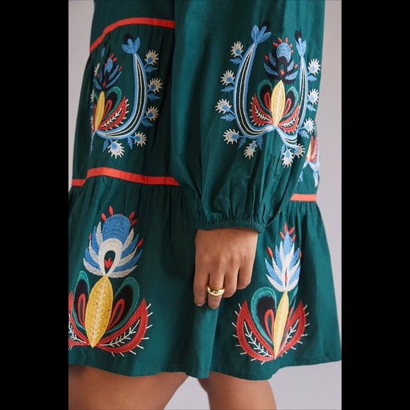 ANTHROPOLOGIE LET ME BE Embroidered Tunic Mini Dress - Picture 5 of 10